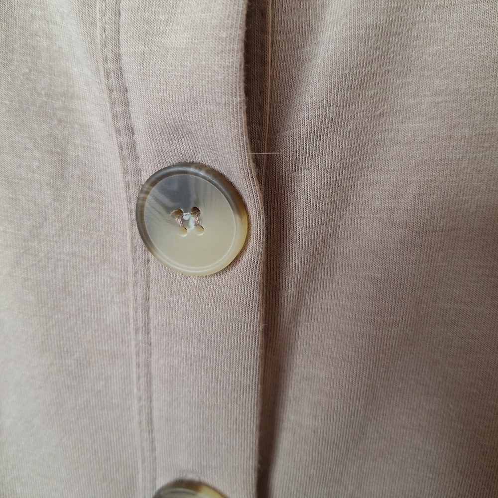 Zenana Womens Shirred Waist Button Up Cardigan Sz 2X Tan Side Pockets Long Slvs - Picture 4 of 10